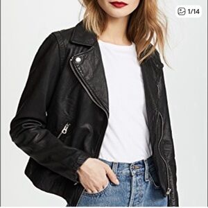 MADEWELL Washed Black Leather Moto Jacket with Brass Detailing
